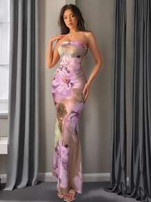 Firerie Vestido ceñido elegante con cintura anudada y encaje entretejido para mujeres en verano