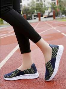 新品手工編織平底休閒女鞋，熱銷款透氣運動鞋適用於學生 - 藍色 - 查看 1