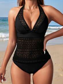 Swim Lushoire 女士镂空简约吊带背心式比基尼，适合日常穿着，夏季