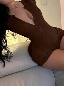 INAWLY 夏季半拉鍊鬆緊針織工衣連體裝