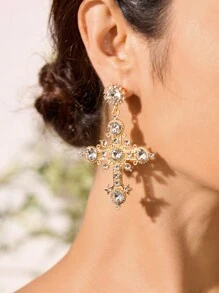 SHEIN SXY Hoa tai hình chữ thập thời trang dành cho nữ được trang trí bằng kim cương - trắng - Xem 4