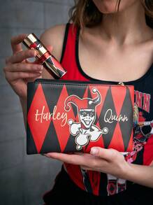 Harley Quinn X SHEIN Argyle Pattern Portable Makeup Bag - Multicolor - View 10