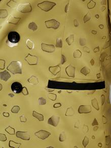 Manfinity AFTRDRK Men's Spring And Autumn Party Style Geometric Printed Contrast Color Shawl Collar Long Sleeve Suit Jacket And Pants Set With Gold Foil Printing