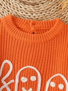 Maglioni per bambini maschi, invernali/autunnali, fatti a mano all'uncinetto con simpatiche fantasie del viso del fantasma di zucca, marrone/arancione/bianco, divertenti e comodi, adatti per casa, vacanze e festività - Arancione - Visualizzare 6
