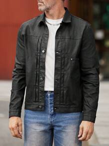 Manfinity Homme Men Solid Button Front Denim Jacket - Black - View 5