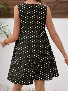 SHEIN Elegant Polka Dot Sleeveless Maternity Party Dress - Black - View 2