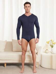 Manfinity Men Solid Zipper Front Lounge Bodysuit - Royal Blue - View 6