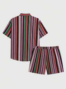 Manfinity RSRT Plus Men Striped & Geo Print Shirt & Shorts - Multicolor - View 2