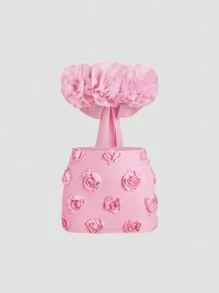 EgrlEra Solid Floral Appliques Crop Tube Top & Skirt Y2K Outfit  - Pink - View 3