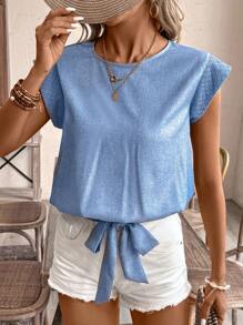 SHEIN Frenchy 蝙蝠袖打結下擺襯衫 - 白色 - 查看 2