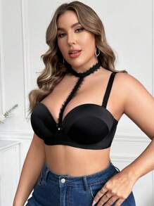 Sujetador simple con encaje y push-up, con aro para mujer de talla grande, 1 pieza