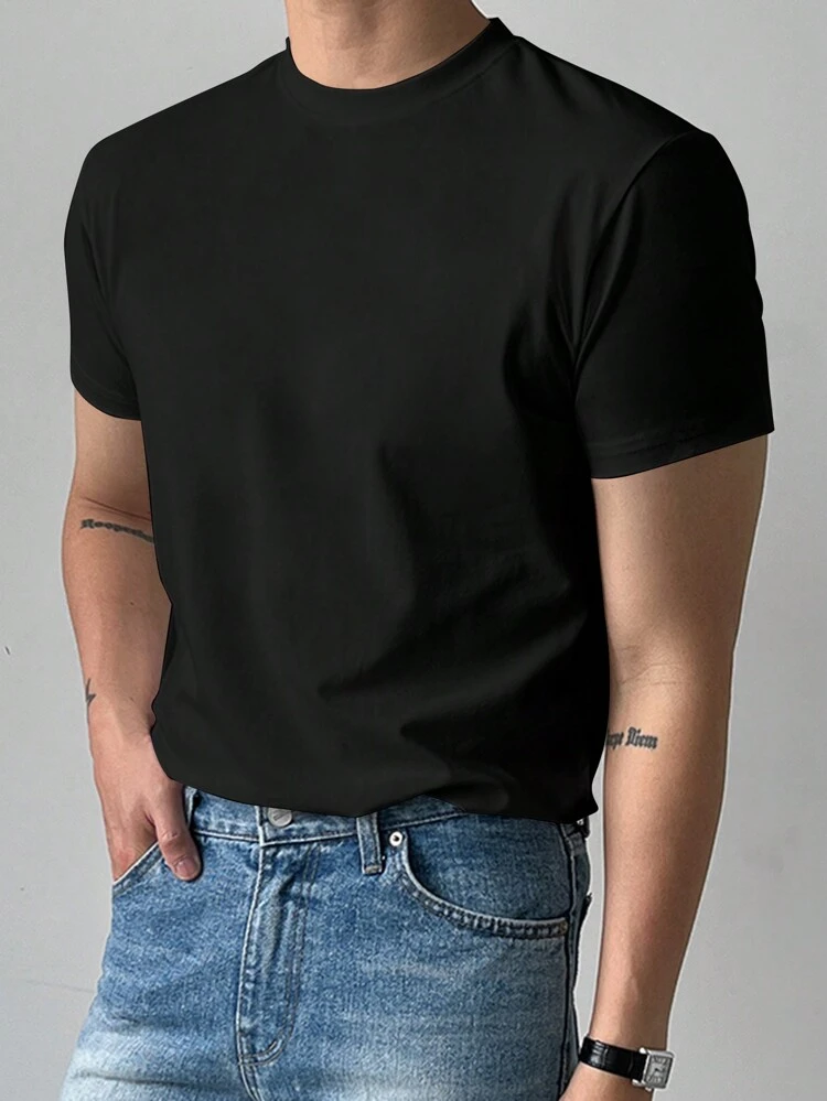 Men's Solid Color Round Neck Short Sleeve Casual T-Shirt, Summer
