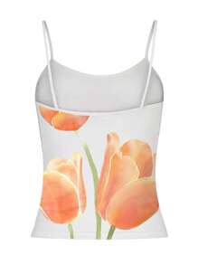 INAWLY Camiseta de tirantes con estampado floral simple, diaria para mujer, blusas gráficas para mujer - Multicolor - Ver 2