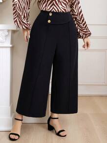 Modelyn 加號細節寬腿褲 - 黑色 - 查看 6
