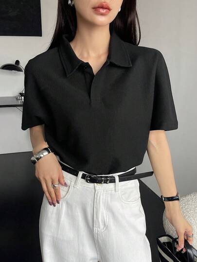 DAZY Women Business Casual Solid Short Sleeve Blouse