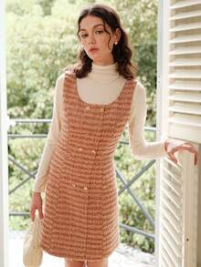 Double Breasted Tweed Dress Without Sweater - Pink - View 1