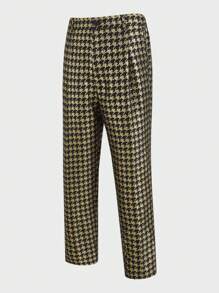 Manfinity VCAY 編織男士時尚彈性腰帶和閃亮金色壓花織物休閒褲 - 黑色 - 查看 1