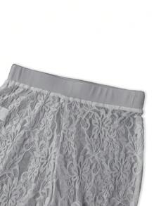 Flirla Pantalones de encaje con vuelo y unicolor elegantes para mujer para el verano