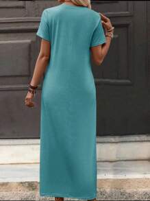 SHEIN LUNE Color Block Batwing Sleeve Tee Dress - Multicolor - View 2