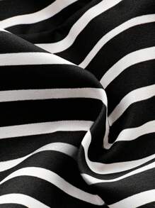 SHEIN Young Boy's Casual Striped Drawstring Summer Suit Shorts - Black - View 3