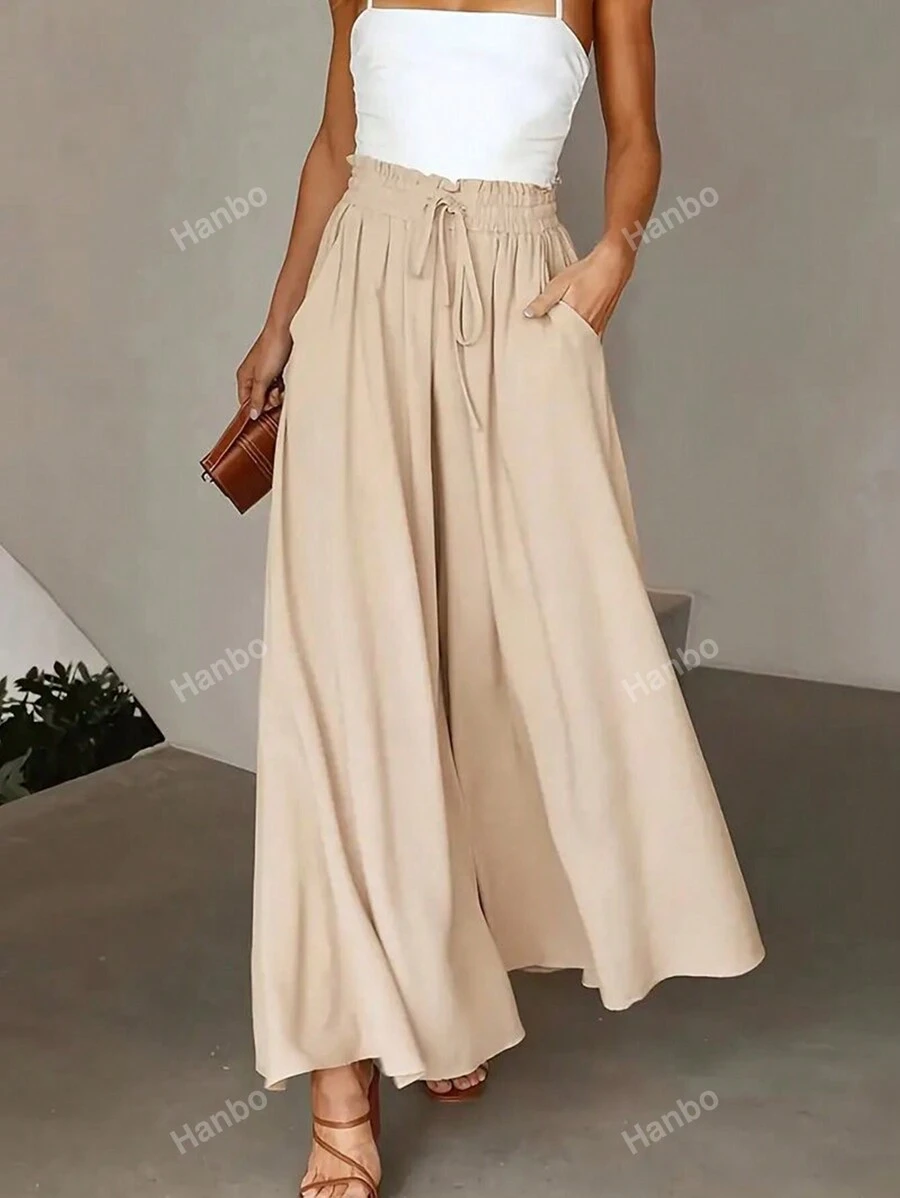 Plus Paperbag Waist Knot Front Wide Leg Pants