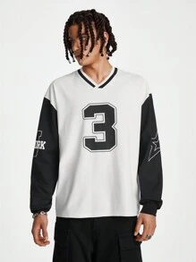 Manfinity RebelGame Maglietta A Maglia A Manica Lunga E Aderente Con Scollo A V E Design Stampato In Inglese Per Uomo