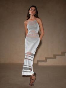 Anewsta Vestido de mujer con brillos y tiras