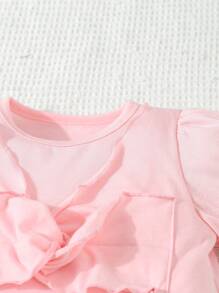 少女泡泡袖蝴蝶結前 Tee 和心形印花生邊牛仔短褲組 - 彩色 - 查看 3