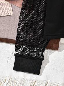 Áo thun trễ vai dạng lưới tương phản của Tween Girls Letter - màu đen - Xem 3