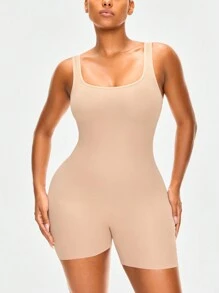SHAPORA Shaping Mid Thigh Shapewear Bodysuit Body Shaper Bust&Butt Lifter-Tummy Waist Thigh Control - Apricot - View 9