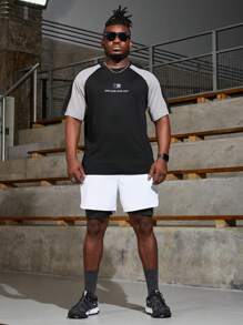 Gym Rark Men's Plus Size Contrast Color Insert Sleeve Letter Printed Short Sleeve Sports T-Shirt - Multicolor - View 8