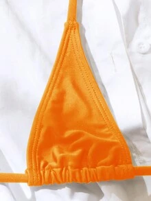 Swim SXY Women's Solid Color Halter Neck Tie Sexy Bikini Set With Separated Micro Triangle Bathing Suit For Summer Beach , Swimwear - Orange - View 5