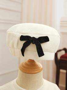 SHEIN Đứa bé gái Nơ mặt trước Lưới tương phản Đầm & Mũ - Màu be - Xem 5