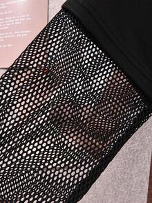 Áo thun trễ vai dạng lưới tương phản của Tween Girls Letter - màu đen - Xem 4