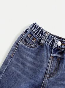 SHEIN Jeans rasgados de cintura elástica para bebé niño - Azul lavado oscuro - Ver 5