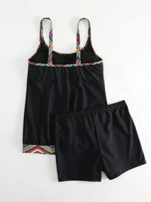 Swim Lushoire 夏季海滩撞色饰边短裤比基尼