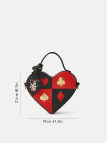 Harley Quinn X SHEIN Women's Heart Shaped Shoulder Bag With Playing Card & Cartoon Character Print,Lover, Day , Valentine's Day - Multicolor - View 11
