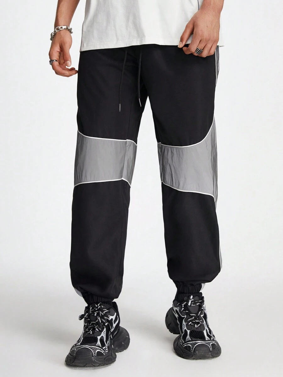 Manfinity NXTstreet Men's Loose Fit Straight Wide Leg Black And Silver Gray Pants - Black - View 1