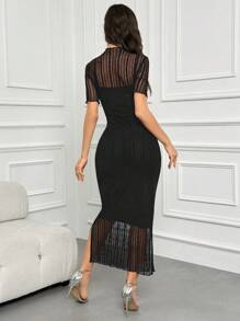 Feyla Contrast Lace Split Back Elegant Dress For Summer Long Evening Dresses - Black - View 6