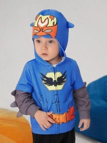 SHEIN Boys' Casual Cute Fun 3D Horned Sleeves Hooded Jacket, Infant/Toddler - Blue - View 6