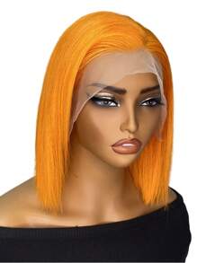 10inch 13*4 Transparent Lace Bob Wig Straight Wig Lace Front Orange Color Human Hair Wigs for Women - SORANGE - View 2
