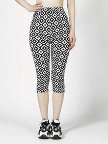 Leggings Mit Vollständigem Druck, Elastischem Bund Und Sieben Punkten - Schwarz - Übersicht 6