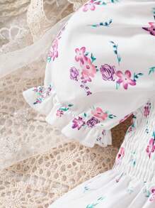 Vestido de verano sin mangas con cuello cuadrado e impresión floral para niñas pequeñas - Blanco - Ver 5