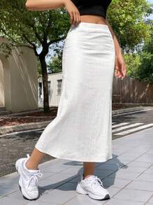 SHEIN EZwear Summer Solid Color Casual Thin & Long Skirt