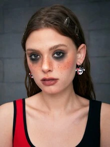 Harley Quinn X SHEIN 3 pares de aretes de esmalte con personajes de caricaturas y patrón geométrico - Multicolor - Ver 3