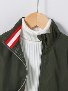 SHEIN 1pc Young Boys' Casual Striped Pilot Jacket, Suitable For Daily, College, Sports, Fall/Winter Seasons