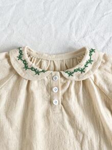 Baby Mädchen elegantes besticktes Hemd mit Kragen und Langarm und bedrucktem Rock Set, passend für Urlaubsleisure und niedliche Ausflüge