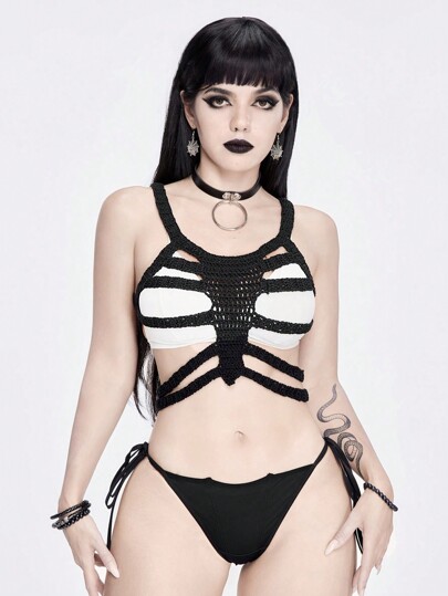 Goth Damen einfarbiges, ausgeschnittenes, sexy Camisole-Top als Cover-Up für den Sommer, Halloween