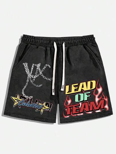 Street Life Men's Retro Washed Distressed Printed Shorts, Summer