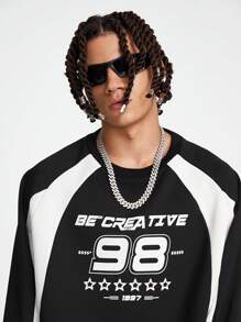 Manfinity VCAY Men's Knitted Long Sleeve Pullover Sweatshirt With English Print, For Fall Winter - Black - View 2